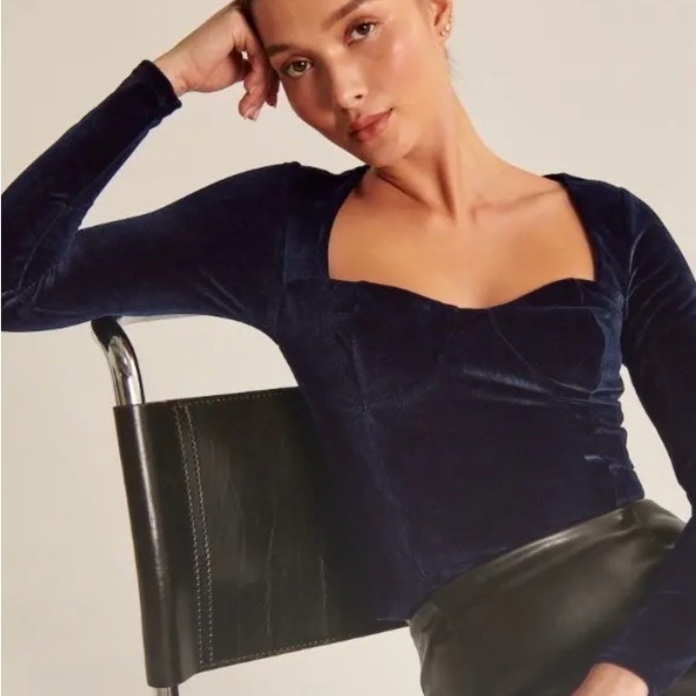 Abercrombie Navy Velvet Corset Long Sleeve Top Size Small